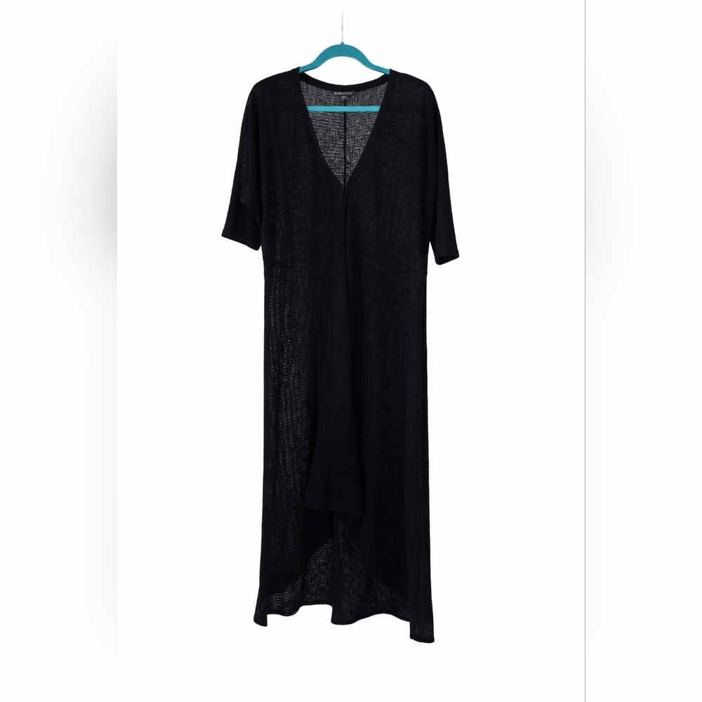 Eileen Fisher Black Wool Tunic Dress M Textured Knit V Neck Oversized Minimalist